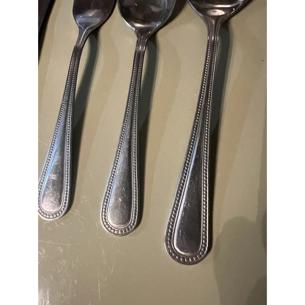 Thomson Stainless Bead Flatware Dessert Fork, Soup Spoon, Teaspoon, Knives - 5